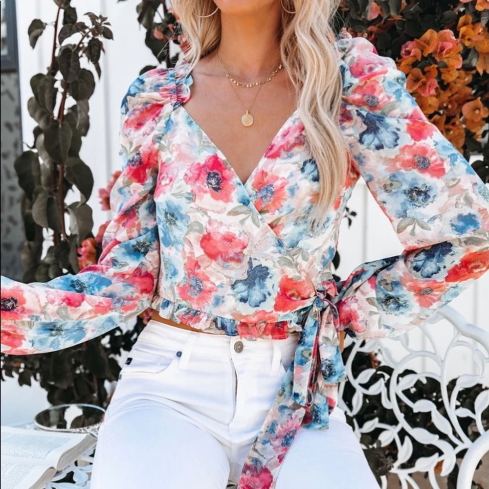 Floral Ruffle Wrap Top
